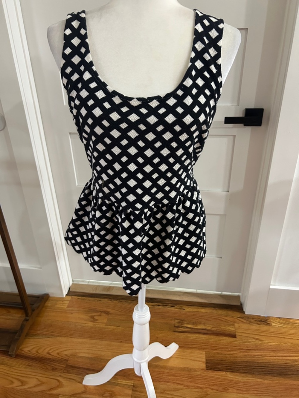 Anthropologie post mark Black & White Checked Peplum Top